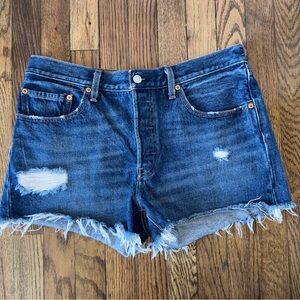 Levis 501 Original Silverlake Blue Jean Shorts Cut-Off Distressed W30